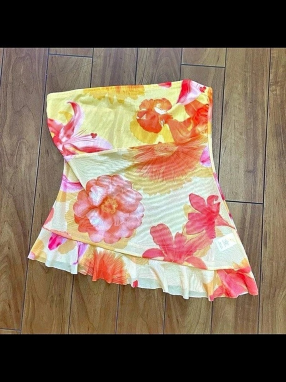 Yellow orange tube top floral size Large